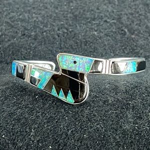 Onyx & Opal Sterling Cuff Bracelet